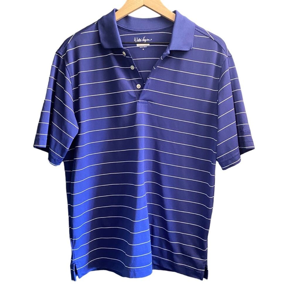 Walter Hagen Men’s Medium Blue Striped Golf Polo Performance Short Sleeve Shirt